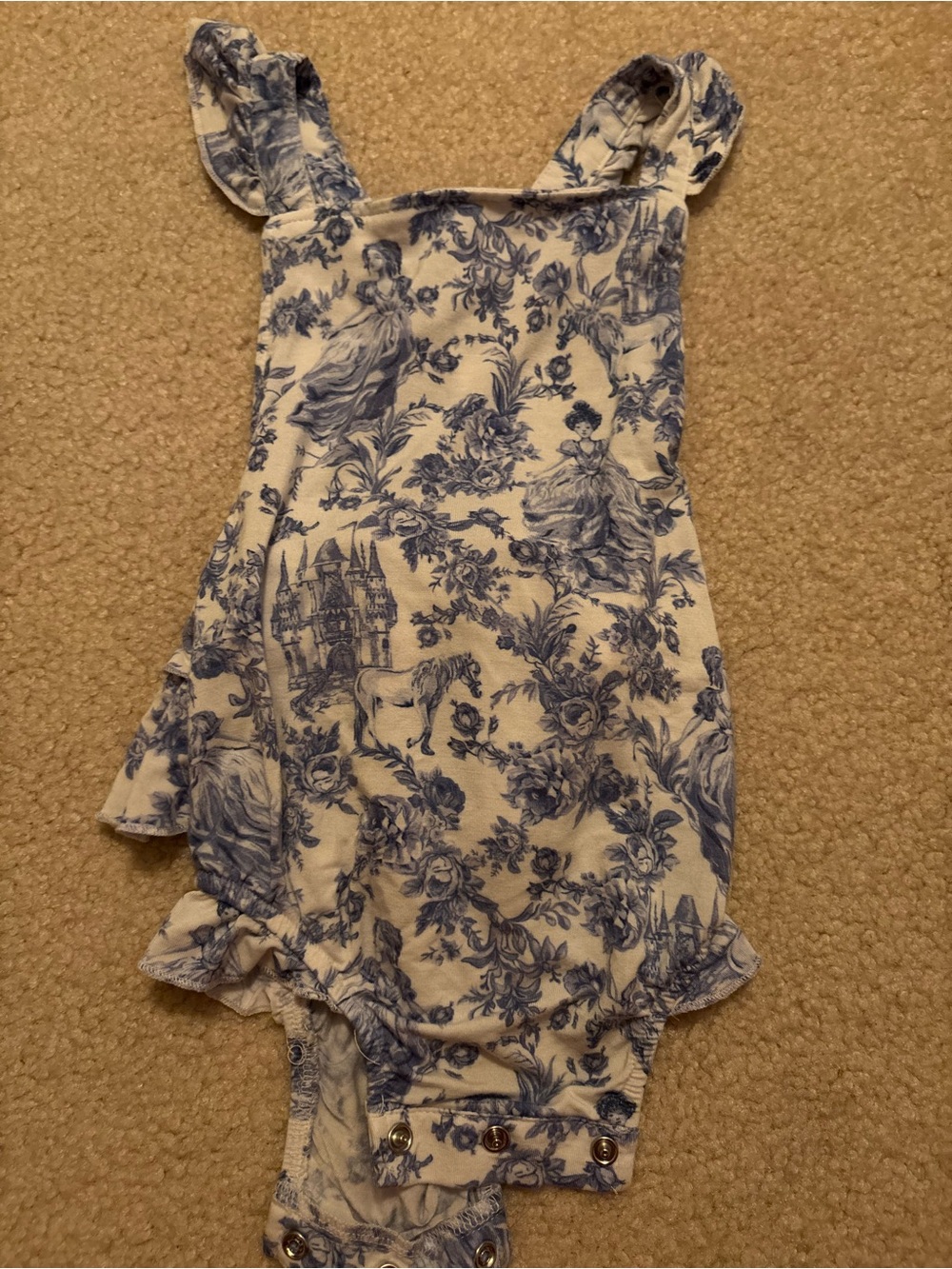 Posh Peanut Blue and Cream Toile Romper Dress
